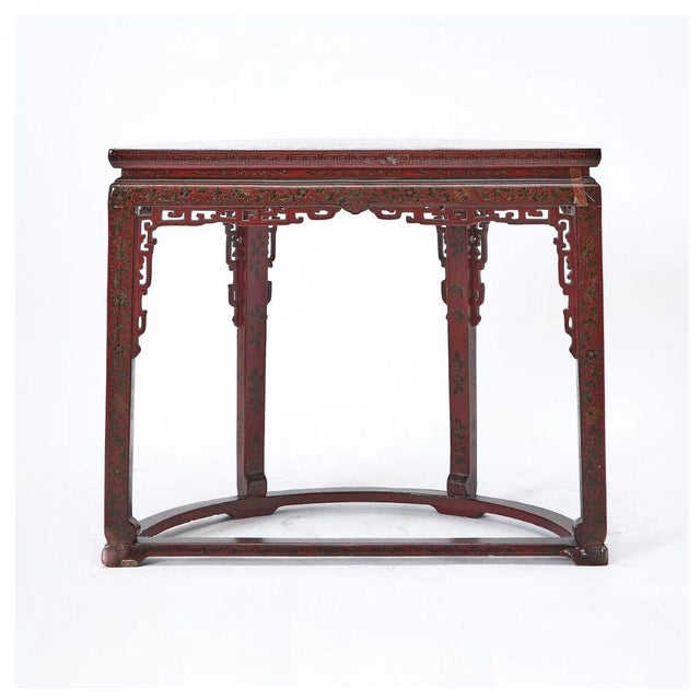 Chinoiserie Red Lacquered Demi-Lune Console For Sale - Image 4 of 4
