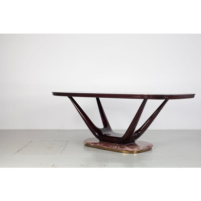 Metal Oval Dining Table with Aubergine-Colored Glass Top and Marble Base, Italy, 1950s For Sale - Image 7 of 18
