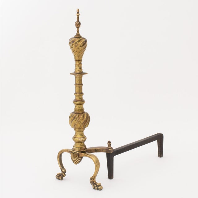 Metal Pair of Federal Style Brass Andirons For Sale - Image 7 of 10