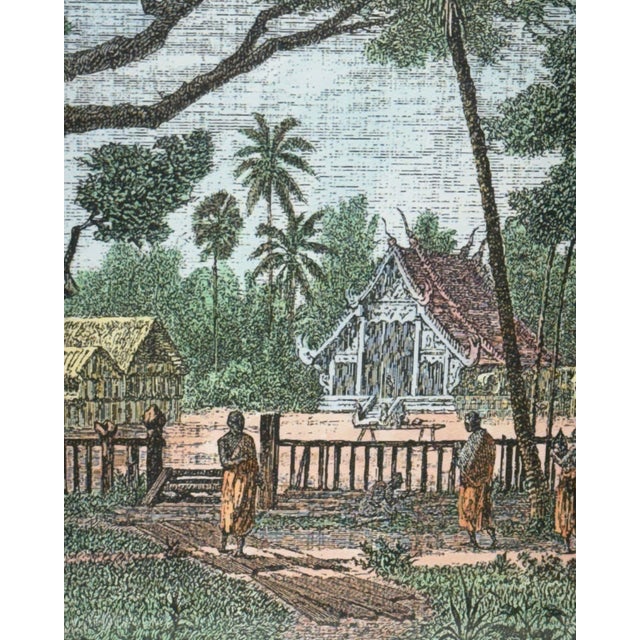 Late 20th Century Vintage Gilt Faux Bamboo Framed French Indochina Landscape Print - British Colonial Style For Sale - Image 5 of 12