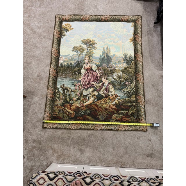Blue Vintage Mid-Century French Aubusson-Style Pastoral Jacquard Tapestry, 62" X 48" For Sale - Image 8 of 8