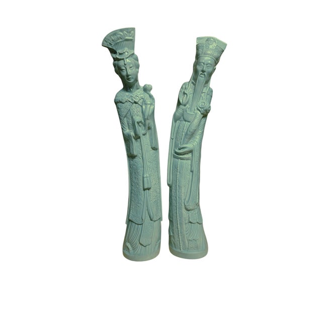 1970s Vintage Asian Emperor & Empress Statues, a Pair For Sale - Image 5 of 10