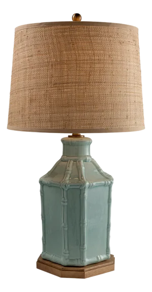 Amelia Celadon Bamboo Birdcage Lamp with Raffia Shade