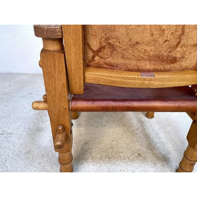 South American Brutalist Leather & Oak Safari Chair, Colombia, 1960s For Sale - Image 12 of 13