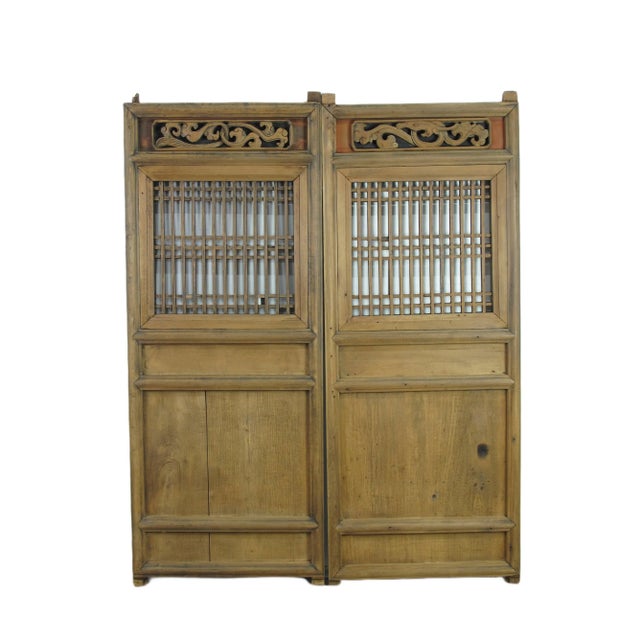 Wood A Pair Antique Chinese Wood Screen Panels 1 For Sale - Image 7 of 7