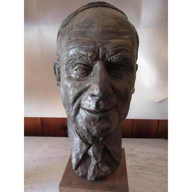 Sculpture Materials Life Sized Plaster Bust of a Gentleman With Wooden Stand, 1993 For Sale - Image 7 of 10