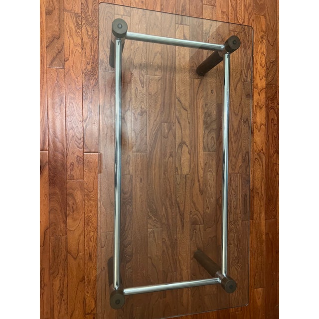 1980s Mid Century Modern Wood, Chrome and Glass Large Coffee Table For Sale - Image 9 of 9