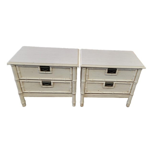 1970s Pair of Faux Bamboo Nightstands For Sale