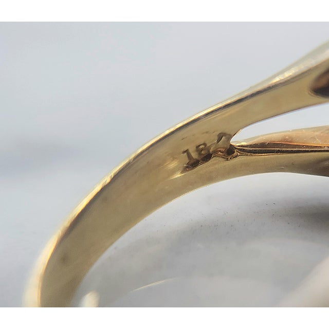 Metal Mid 20th Century Estate 18k Gold Green Tourmaline Emerald Cut Diamond Pave Modernist Ring, Size 6.25 For Sale - Image 7 of 7