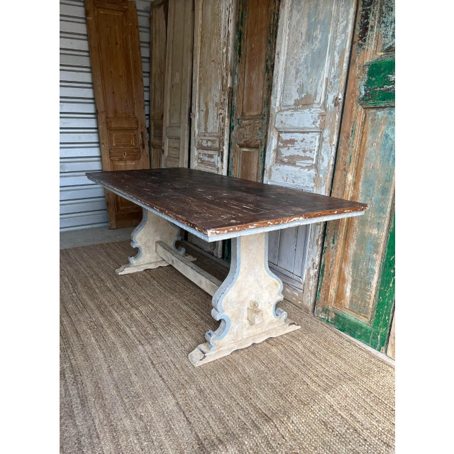 Late 19th Century Tuscan Painted Dining Table With Natural Wood Top - 19th C For Sale - Image 5 of 7