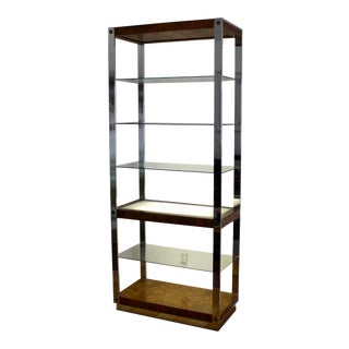Milo Baughman Chrome Glass Burl Wood Etagere For Sale