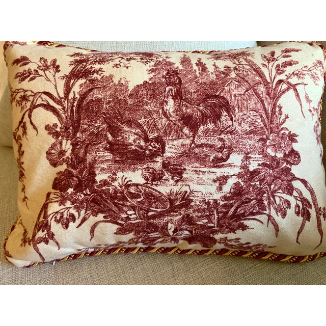 Vintage Custom Red & Ivory French Country Rooster Decorative Pillow For Sale - Image 9 of 12