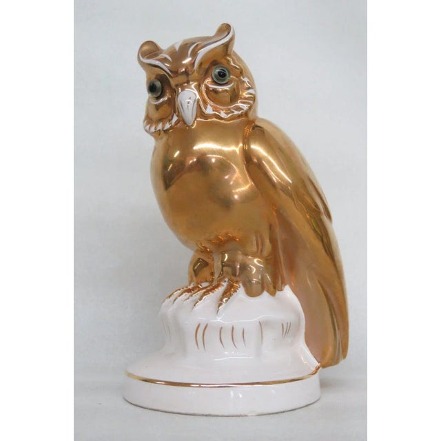 Vintage Estatuaria Portugal Porcelain Gold Owl Figurine For Sale - Image 13 of 13