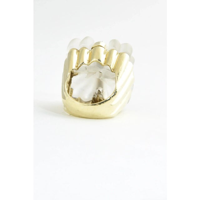 Metal 1970s Rock Crystal and Diamond Gold Present Cocktail Ring Size 5 For Sale - Image 7 of 8