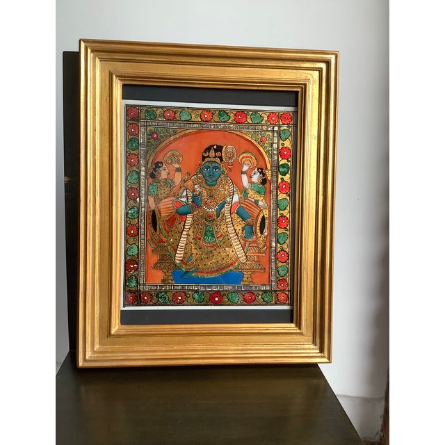 Wood 19th C Thanjavur Reverse Glass Painting Andal Tanjore South India Indian Antique Gold Gilt Frame For Sale - Image 7 of 17