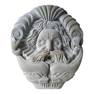 Hand Carved Limestone Italian Baroque Triton Mask Spout For Sale