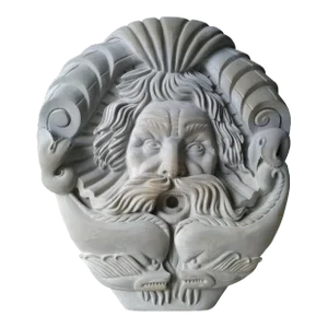 Hand Carved Limestone Italian Baroque Triton Mask Spout