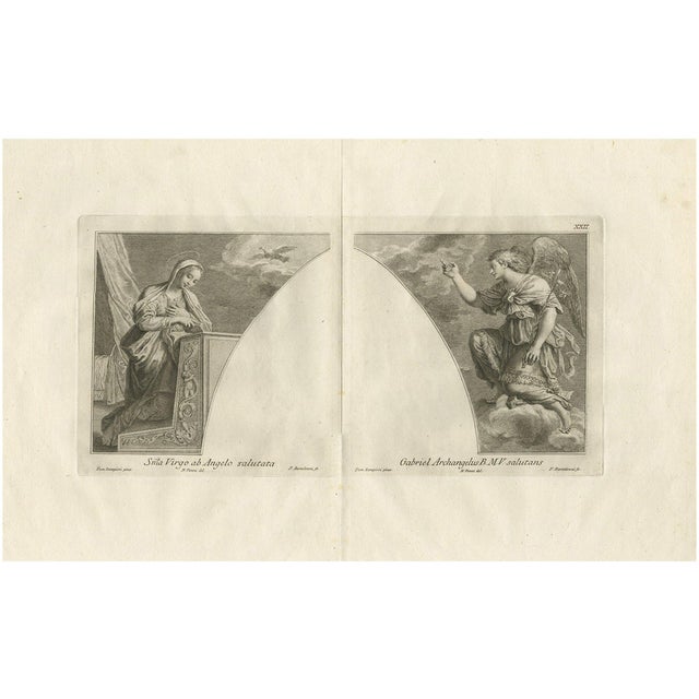 Afte Zampieri, Plate Showing the Holy Virgin and the Archangel Gabriel, 1762, Print For Sale