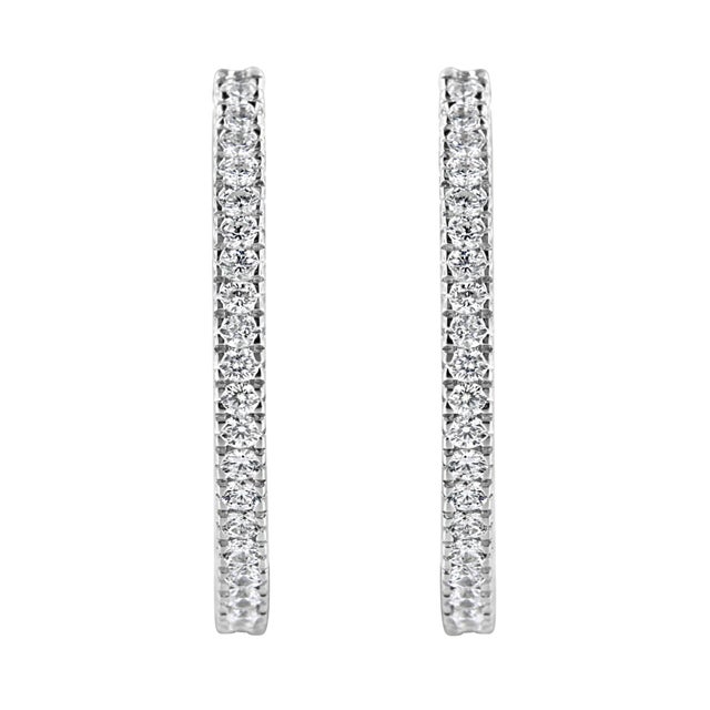 Contemporary 10KT White Gold 1 cttw Diamond Hoop Earrings, A Pair For Sale - Image 3 of 6