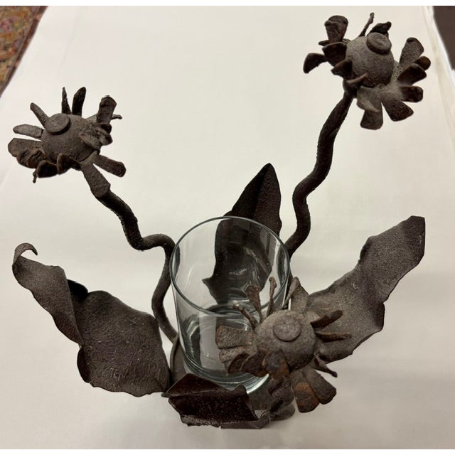 Hand Welded Iron Sculptural Brutalist Floral Candle Holder For Sale - Image 4 of 6
