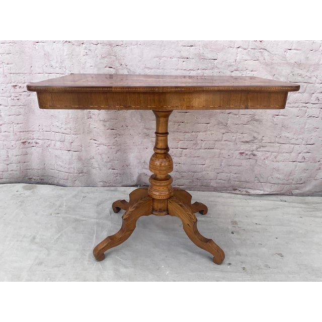 19th Century Italian Sorrento Inlaid Side Table. Table features a rectangular top with softly rounded corners, richly...