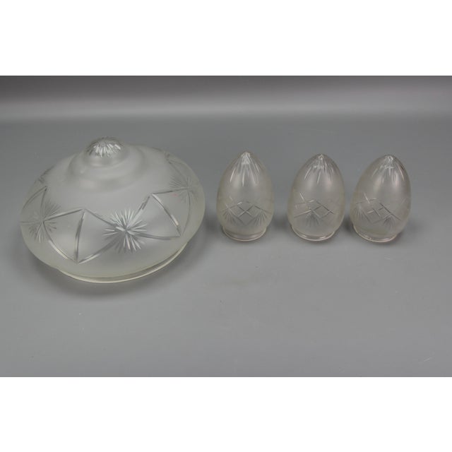 German Art Deco Metal and Frosted Glass Chandelier with Dog Heads, 1930s For Sale - Image 15 of 18