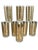 A great set of 8 glass tumblers. Mid century gold and green stripe design. Perfect for the bar!