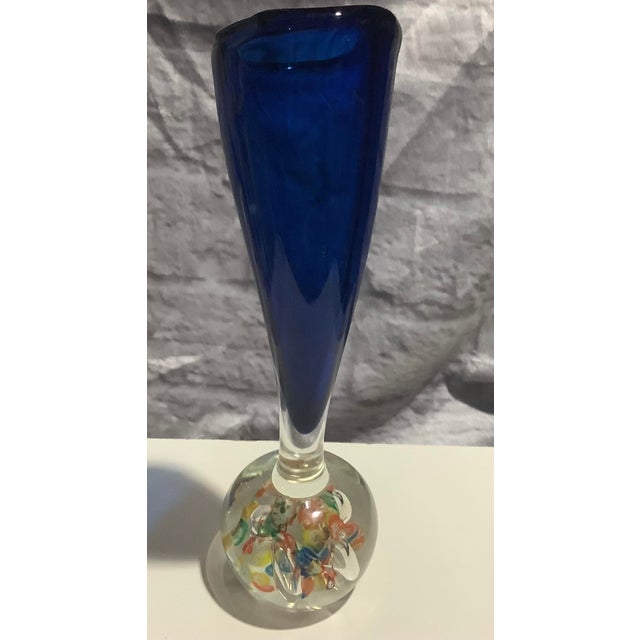 Vintage Ardalt Lenwile Hand-Blown Glass Art Paper Weight Vase Blue Japan Colorful ~ Clear glass with beautiful colors of...