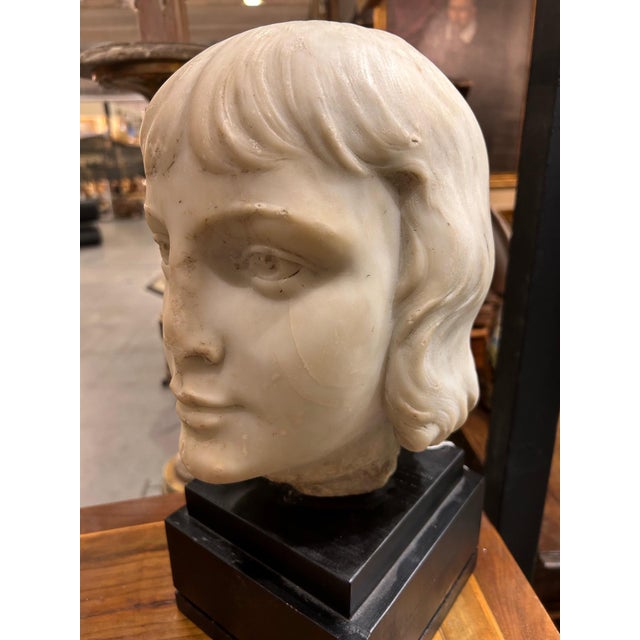 Baroque Head of Young Man in White Carrara Marble, Italy, 17th Century For Sale - Image 3 of 7