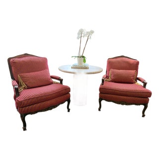 Vintage French Louis XV Velvet Arm Chairs (2) For Sale