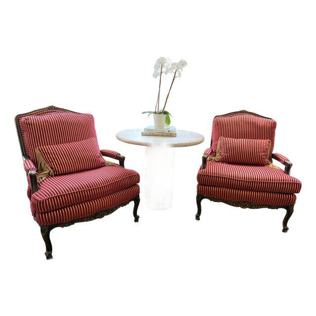 Vintage French Louis XV Velvet Arm Chairs (2) For Sale