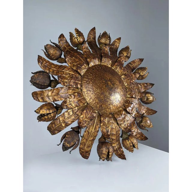 Mid-Century Modern Large Gilt Floral Sun Lamp, 1950s For Sale - Image 3 of 11