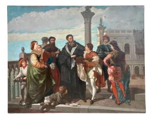 Meeting of Titian And Veronese on the Ponte Della Paglia, 1800s, Oil on Canvas