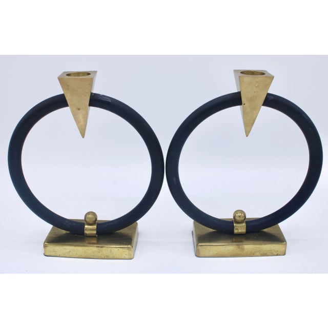 Metal Vintage Mid Century Modern Brass Circular Candlesticks For Sale - Image 7 of 12