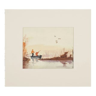 Watercolor of Duck Hunters on a Punt by w.r. Sundholm For Sale