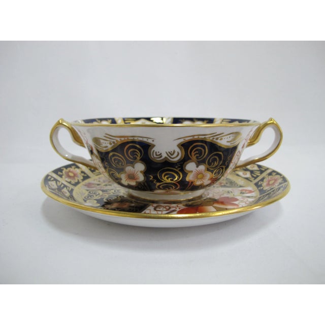 Early 20th Century Royal Crown Derby 2451 Traditional Imari Bone China Soup Cup Bowl & Saucer Set - 4pcs For Sale - Image 10 of 13