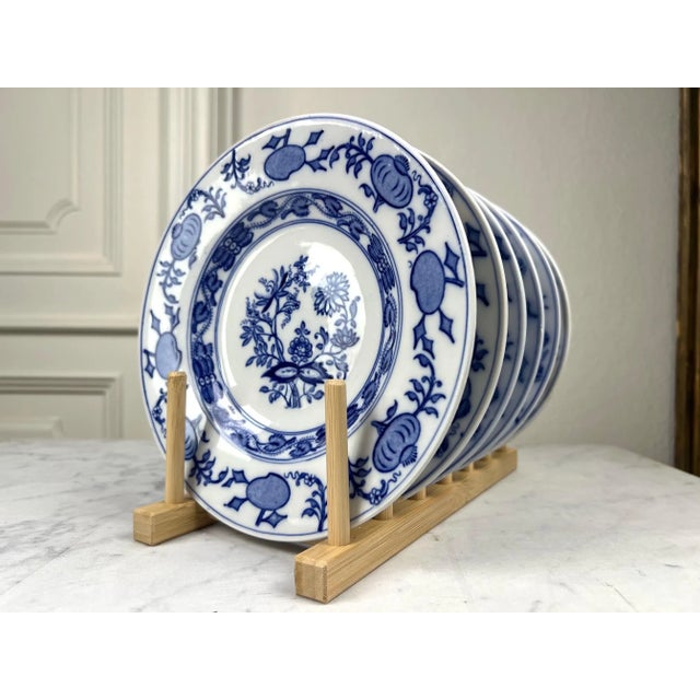 Set of 6 Vintage Laveno Blue Onion Plates, Sci Italy Earthenware (21cm) For Sale - Image 4 of 18