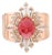 Rose Gold Finish Silver Ring With Red Cubic Zirconia & Clear Cz Halo - Size 6 For Sale