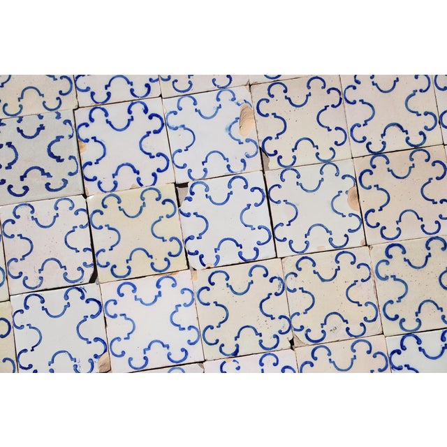 Baroque 19th-20th Century Portuguese Antique Tiles Set of 59 Blue & White Quatrefoil Pattern For Sale - Image 3 of 18