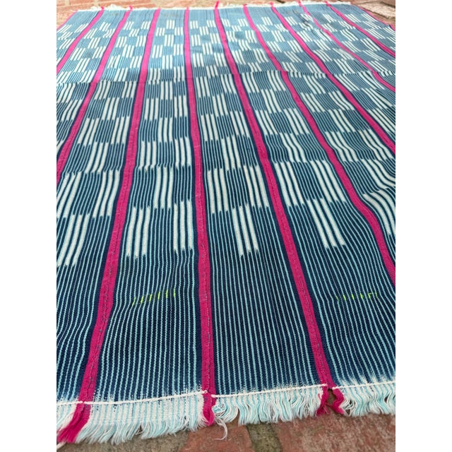 African Vintage African Indigo Baule Mudcloth Pink Stripes 54”l X 42”w Textile | No. 161 For Sale - Image 3 of 5