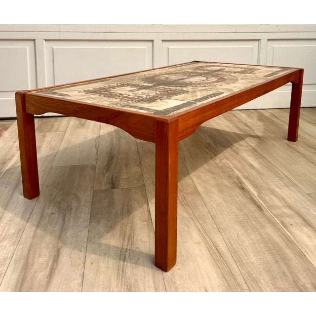 1960s Danish Modern Teak & Abstract Ceramic Tile Coffee Table Made in Denmark For Sale - Image 11 of 15