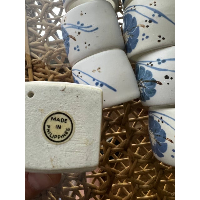 1980s Pottery Napkin Rings With Crayfish/Crawdad Design in Blue- Set of 8 For Sale - Image 4 of 4