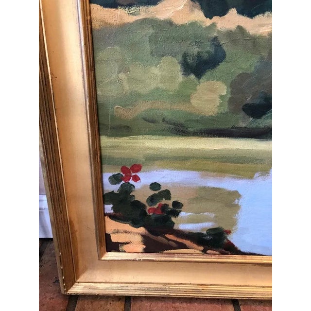 Dark Green 1950s Large Oil on Canvas "Homage to Monet's House at Giverny" Painting For Sale - Image 8 of 13