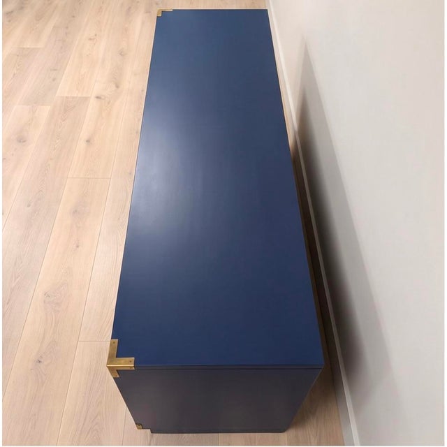 Dixie Professionally Refinished Dixie Solid Wood Campaign Dresser in Custom Navy Blue For Sale - Image 4 of 4