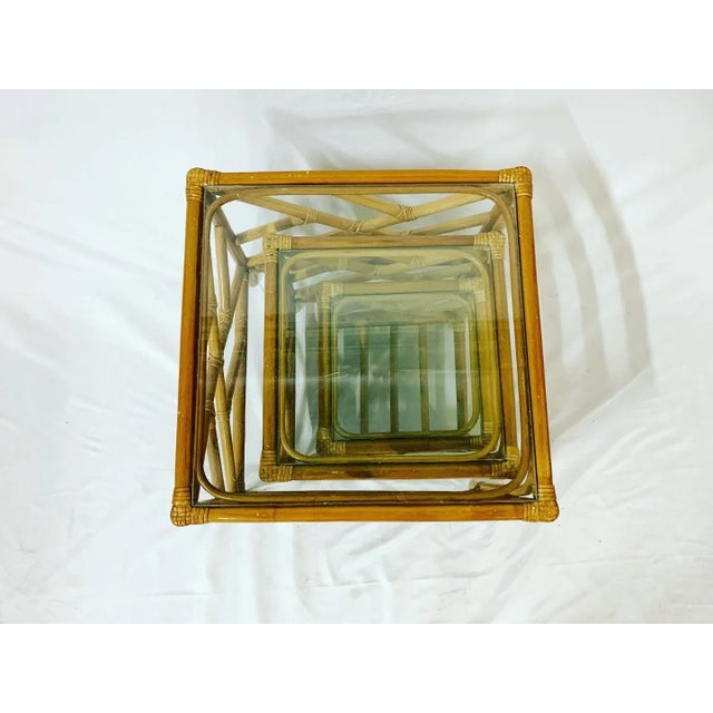 Chippendale Bamboo Rattan Nesting Tables - Set of 3 For Sale - Image 4 of 13
