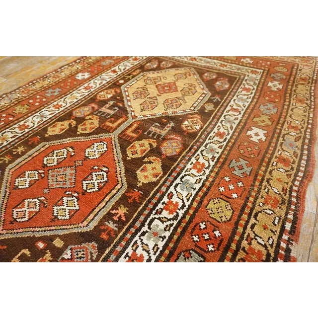 Tribal 1930s Brown Geometric Tribal Antique Persian Kurdish Runner Carpet 3'10" X 13'2" Knotted Pile Rug For Sale - Image 3 of 15