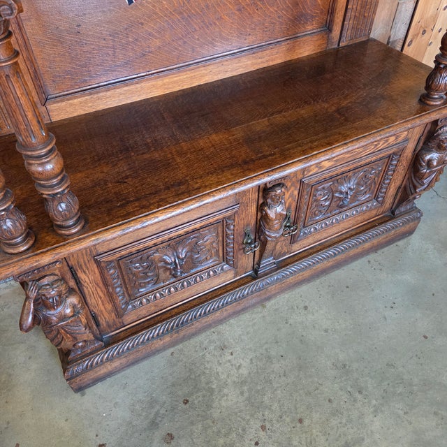 Late 19th Century Heavily Carved Oak Baroque Revival Sideboard Server With 2 Doors & 2 Drawers For Sale - Image 11 of 18