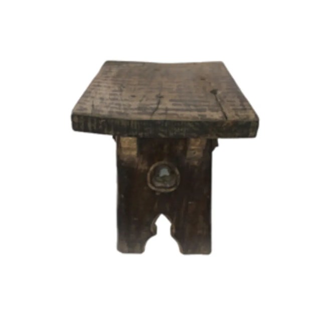 Rustic Spanish Brutalist Oak Stool For Sale - Image 3 of 11