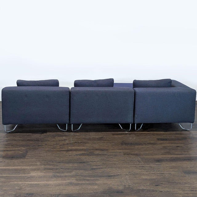 2010s Cb2 Modern Dark Blue Sectional Sofa With Chaise and Metal Legs For Sale - Image 5 of 9