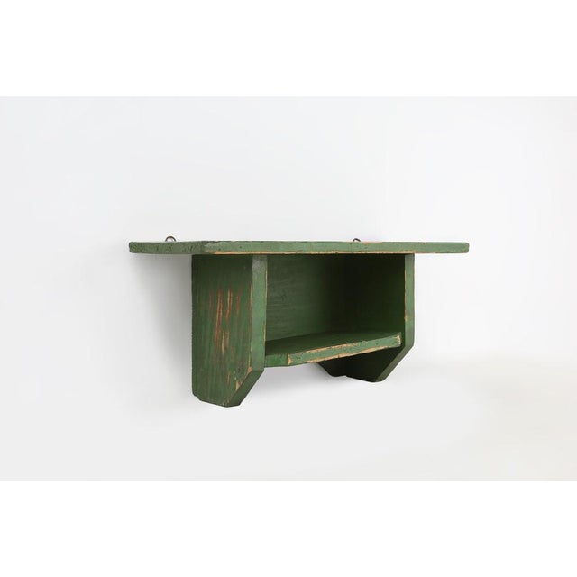 Small Rustic Green Wooden Wall Unit with Shelves, France, 1880s For Sale - Image 4 of 11